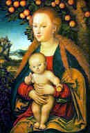 Mergele Marija su kūdikiu ir obelis. 1520-26 m.